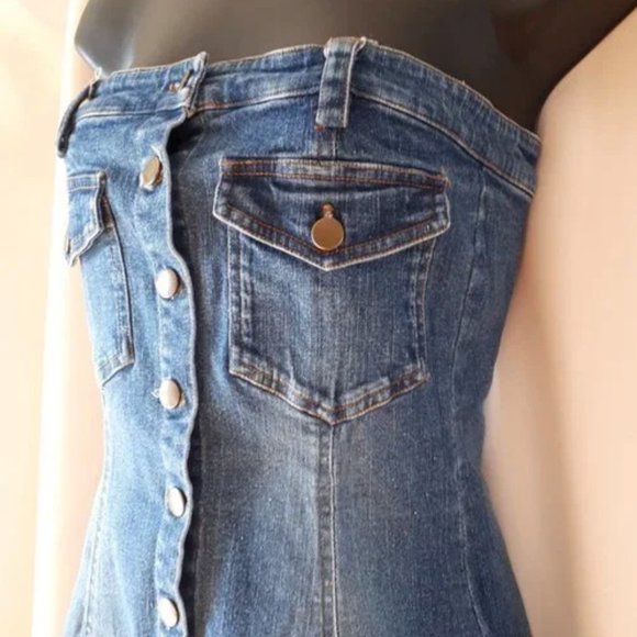 Strapless Denim Dress with Button Closure - Picture 3 of 4